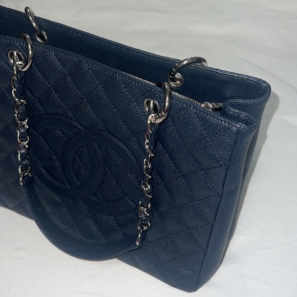 CHANEL Grand Shopping Tote Navy Blue Caviar Leather Shoulder Bag GST - Picture 3 of 10